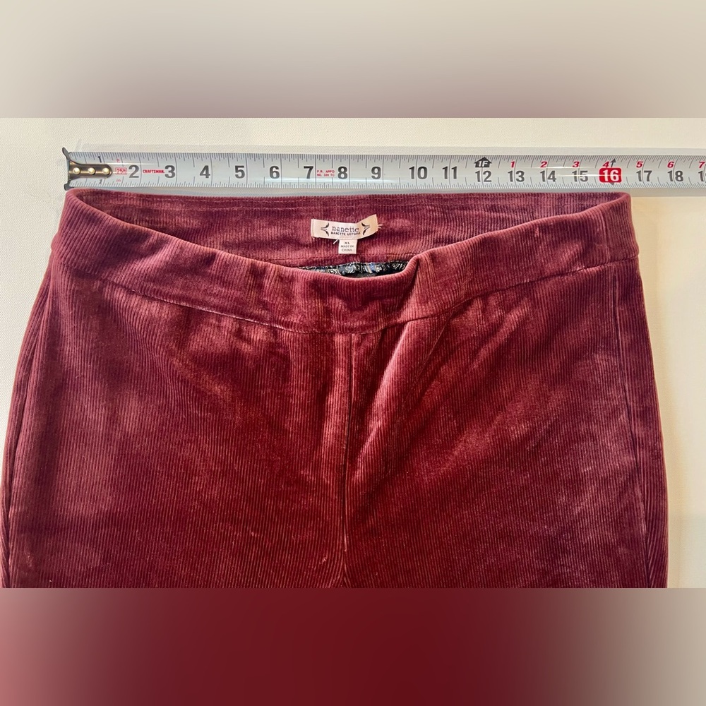 Nanette Lepore Crushed Velvet Ribbed Burgundy Red Leggings Extra Large - Picture 8 of 10
